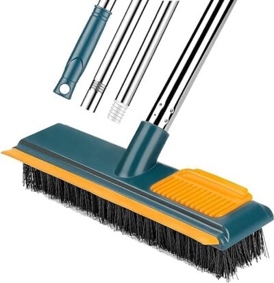 Stainless Steel Floor Cleaner Mop Brush Swiper with Strong Bristle | 2 in 1 Scrape Floor Scrubbing Brush with Long Handle | Tile Cleaner Broom for Kitchen (Green)