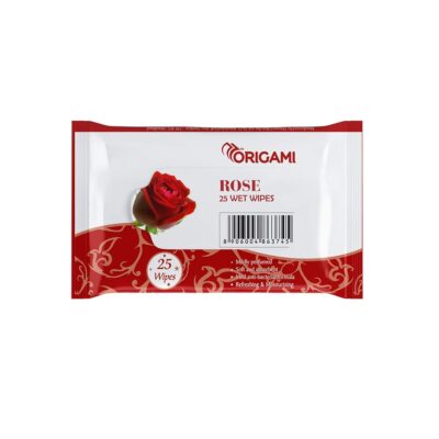 Origami Wet Wipes/Wet Tissue/Wet Facial Tissue - 15 x 20 cm - 25 Pulls Per Pack - Pack of 4-100 Wipes - Rose