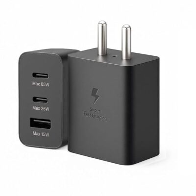 65W Trio Port Super-Fast Charger True 65W Max Charging Adapter Compatible for Samsung Galaxy Fold 2, 3, 4 / Note/S 22, S23, S23 Ultra/Plus/A/M Series (Black)