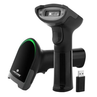 LAPCARE 2D Wireless 2.4G+ Bluetooth Barcode Scanner BIS Approved, Handheld 2 D Type C Charging Barcode Reader Optical Laser High Speed for POS System Supermarket, Up to 50M Range,1400Mah Battery