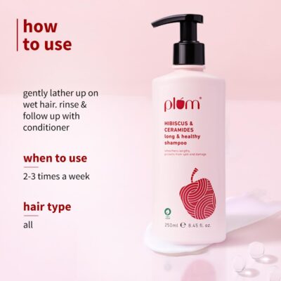 Plum Hibiscus & Ceramides Long & Healthy Shampoo | Hydrates & Conditions Hair, Prevents Split Ends |Contains Hibiscus Extracts, Ceramides |100% Vegan | 250ml