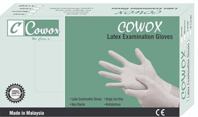 Surgicals Latex Examination Gloves Disposable Powder Free Examination White Hand Gloves Food Grade Ce & Fda Approved Large Size- Pack of 100 Pieces, Non-Sterile