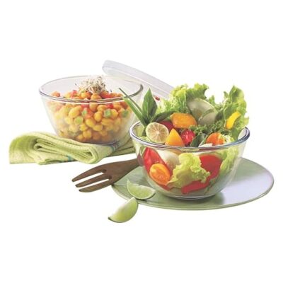 Borosil 500ml (2pc) Serving & Mixing Bowl with Lid Set | Made in India Borosilicate Glass Bowl for Kitchen & Dinning | Bowl for Mixing Dough,