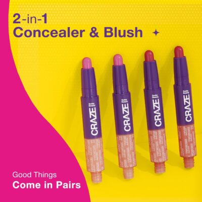 Swiss Beauty CRAZE Twosome Lightweight Face Stick | 2-in 1 Liquid Concealer and Creamy Blush | Shade- 3- Medium Pink, 9.4gm