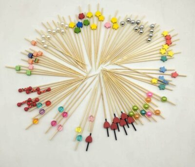 Adaamya® - 100 Pcs - Cocktail Picks Cocktail Sticks, Toothpicks Fruit Garnish Sticks, Bamboo Toothpicks Party Supplies (Mix Colors) (100)