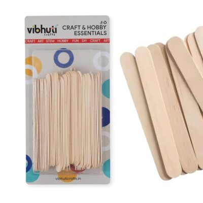 Vibhuti Crafts (hoblie) Natural Wood Big Ice Cream Sticks/Popsicle Sticks - 100 Pcs - (15 x 2 cm) | Smooth Finish Craft Sticks for DIY, Arts & Craft Projects, Adults School Activities, Kids Crafting & House Building