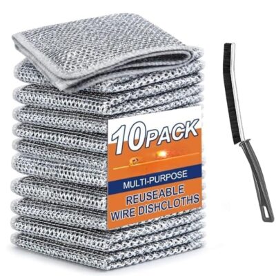 Non Scratch Wire Dish Cloth (Pack of 10), Steel Scrubber for Utensils Cleaning, Multipurpose Wet and Dry Cleaning, Stainless-Steel Dish Wash Scrubber for Washing Dishes, Sinks, Counters