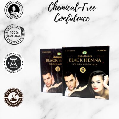 Mahadhyuta Herbals Black Henna Hair Dye for Men & Women – 40g Pack | 100% Natural Hair Color, Chemical-Free, Herbal Ingredients, Organic Henna & Indigo Powder, Safe Gray Coverage