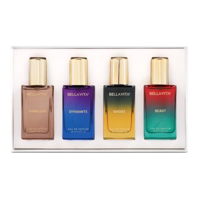 BELLAVITA Magical Scents 4x20ml | Long Lasting EDP Perfume Gift Set for Man and Woman | Vanilla, Caramel & Musk | Floral, Spicy Premium Fragrance for Men and Women
