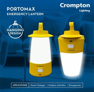 Crompton Portomax Emergency Lantern, 6W, Yellow and White, 3 Lighting Modes, Type C Charging, 13 Hours Battery Life