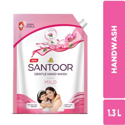 Santoor Mild Gentle Hand Wash 1300ml with Goodness of Lotus & Tulsi| Rich Lathering Formula with Anti-Bacterial Properties| Soft on Hands| Soothes & Hydrates Skin