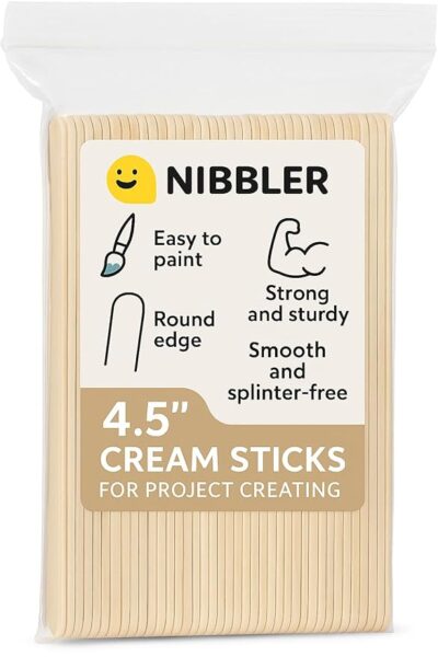 Nibbler 200 Pcs Natural Wooden Food Grade Craft Sticks - Ice Cream Stick - Popsicle - 4.5 inch Length - Suit Crafting, Stirring, Paddle, Waxing, Small Ice Pop Stick for DIY Kids (200 Sticks Plain)