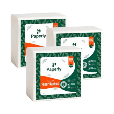 Paperly Premium Tissue Paper Napkins | Embossed 100% Virgin Pulp Disposable Dinner Serviettes for Restaurants Hotels Travel Home, Car, Office (3, 2 Ply (50 Pulls))