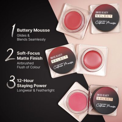 Swiss Beauty Select Lip And Cheek Cushion Creamy Mousse with Vitamin E | 12 Hours Stay | Shade- Elevate Pink, 4.5gm