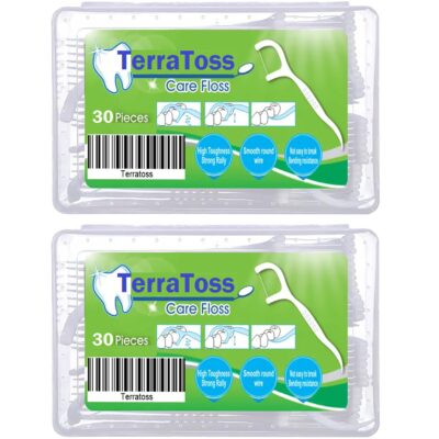 TerraToss Dental Floss Picks [60 Pcs] | 2 Box of 30 Pcs each | Premium Toothpicks Box for Fresh Breath, Clean Teeth & Healthy Gums