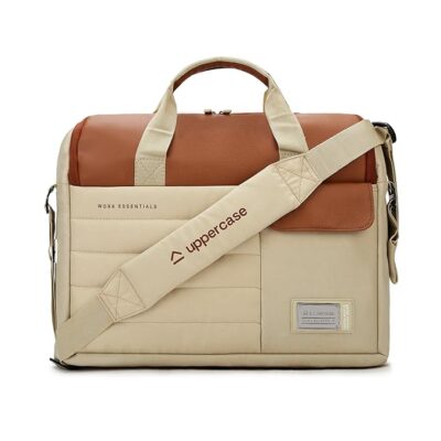 Uppercase 14L Omega 03 Professional Laptop Messenger Bag | up to 15.6''| 3x More Water Resistant| Tablet Compartment| Multiple Organizers| Office Bag for Men & Women (Beige)