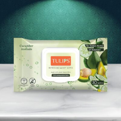 Tulips Refreshing/Makeup Remover Wet Wipes plant based fibre wipes LID Pack, Individual Pack (Tropical Paradise, Cucumber Avocado & Valley of Flowers Combo-3)