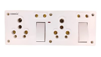 CANDLE 15amp. SS Combined 2 Switch, 4 Brass Sockets, 1 Indicator(2+5) with Box (Pack of 5) 15A. One Way Electrical Switch Socket Combined Board (5pcs.)