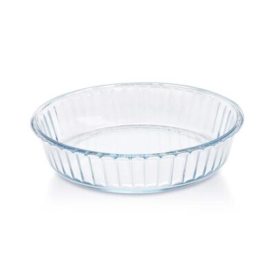 Borosil 1.5 L Baking & Serving Round Shape Fluted Dish | Borosilicate Glass Bakeware and Serve ware Tray | Microwave, Oven & Dishwasher Safe Bowl | Transparent