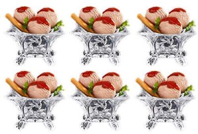Glass Ice Cream Bowl Set of 6 – 120 ml Classic Footed Dessert Bowls, Clear Lead-Free Glass for Ice Cream, Sundae, Pudding, Fruit