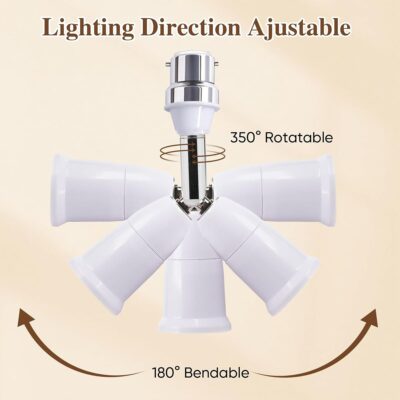 1 Unit B22 to E26/E27 Light Socket Extender,Vertical 180°Horizontal 350° Adjustable Medium Screw Base Light Bulb Extension Socket(5.5 inch/14cm)