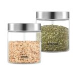 Borosil Endura Jar Set (600ml x 2) with Steel Lid | Made in India Borosilicate Glass Storage Organizer | Microwave & Dishwasher Safe Kitchen Containers for Spices, Snacks, Grains, Dals