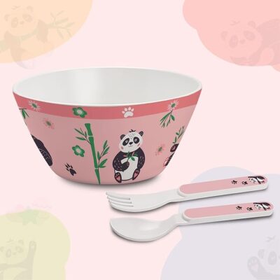 CELLO Kidzbee Cone Bowl Bamboo Buddies Melamine Bowl Set for Kids | BPA Free and Food-Grade Material | Attractive and Kidfriendly Designs | Break Resistant & Durable Set | Set of 3, Peach