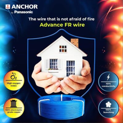 Anchor by Panasonic Advance FR 90m 1 sq.mm Electric Wire, PVC Insulated Class 2 Conductor (100% Copper), Anti-Rodent & Flame Retardant Wire for Domestic & Industrial Use (27390YW)