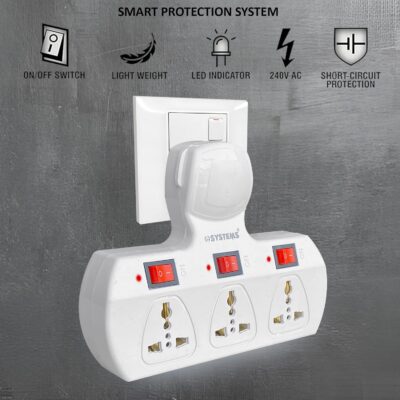Multi Plug Socket 3+3, Individual Switches, Led Indicator, Fuse Protection - Extension Board (Cordless) White