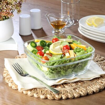 CELLO Nadir Square Stackable Bowl 1.1 Liter 17 cm | Multipurpose Clear Glass Bowl for Kitchen and Table Use
