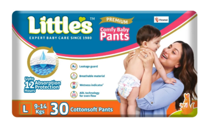 Little's Comfy Baby Pants Diapers CottonSoft with Wetness Indicator, Medium Size, 68 Count (Pack of 2 x 34)